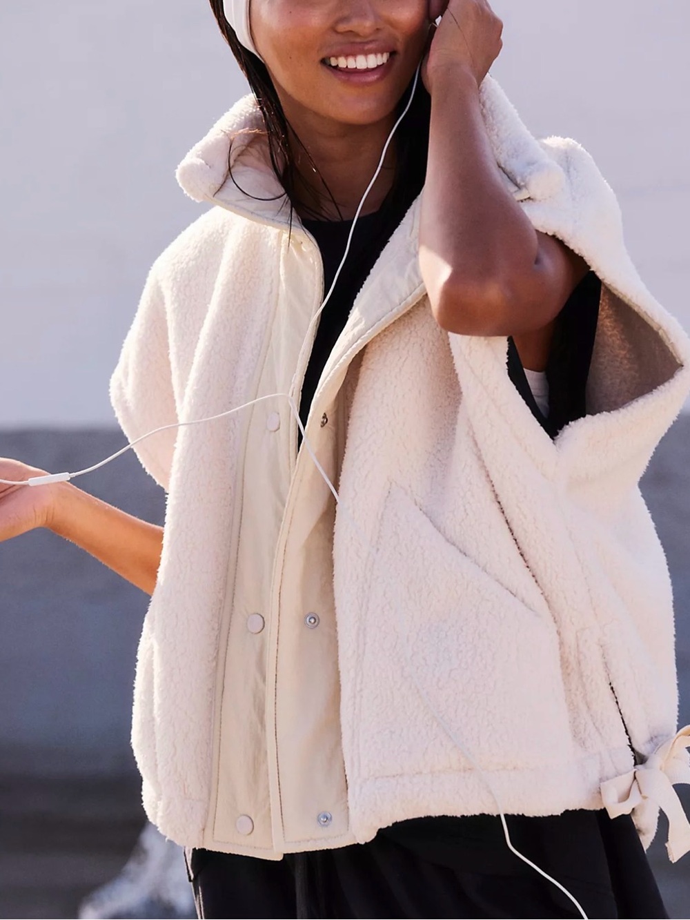 Free People Movement Scout It Out Oversized Fleece Vest Birch Tree